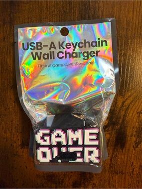 Game Over USB-A Keychain Wall Charger, 1-Port 12W Black Foldable Plug